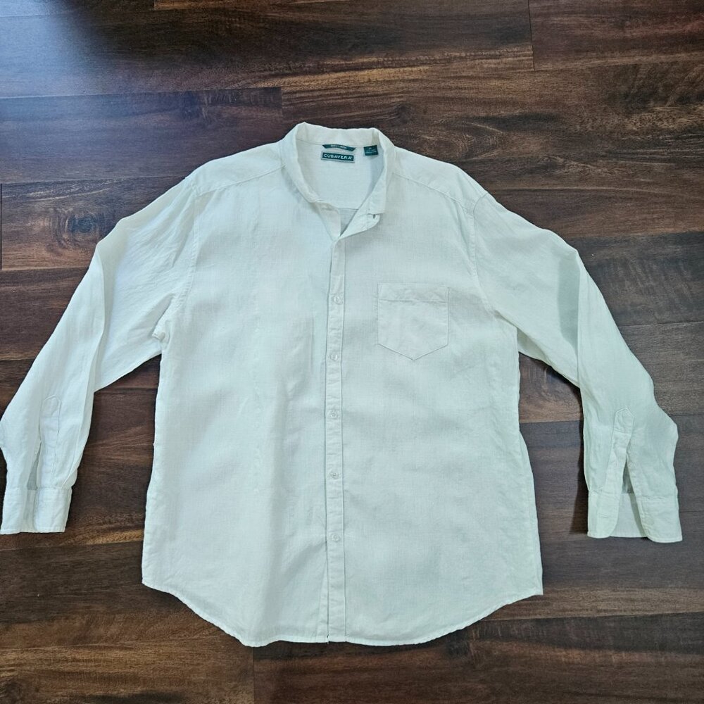 CUBAVERA White 100% Linen Shirt Men's XL with 2 collar options Beach